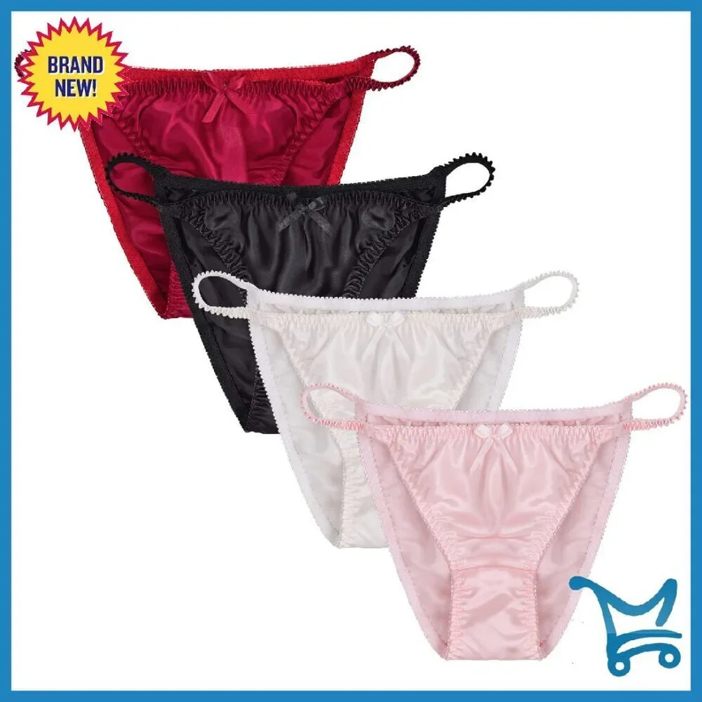 100% Silk Bikini Panties 4-Pack Women's Underwear Size M-XXL